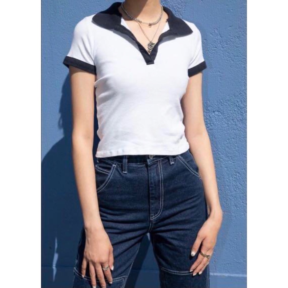 Brandy Melville John Galt Hailie Polo Top in White + Black